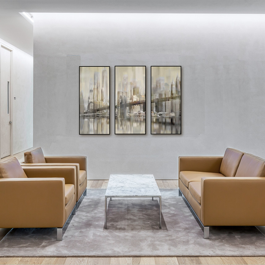 Contemporary Triptych artwork displayed in living room
